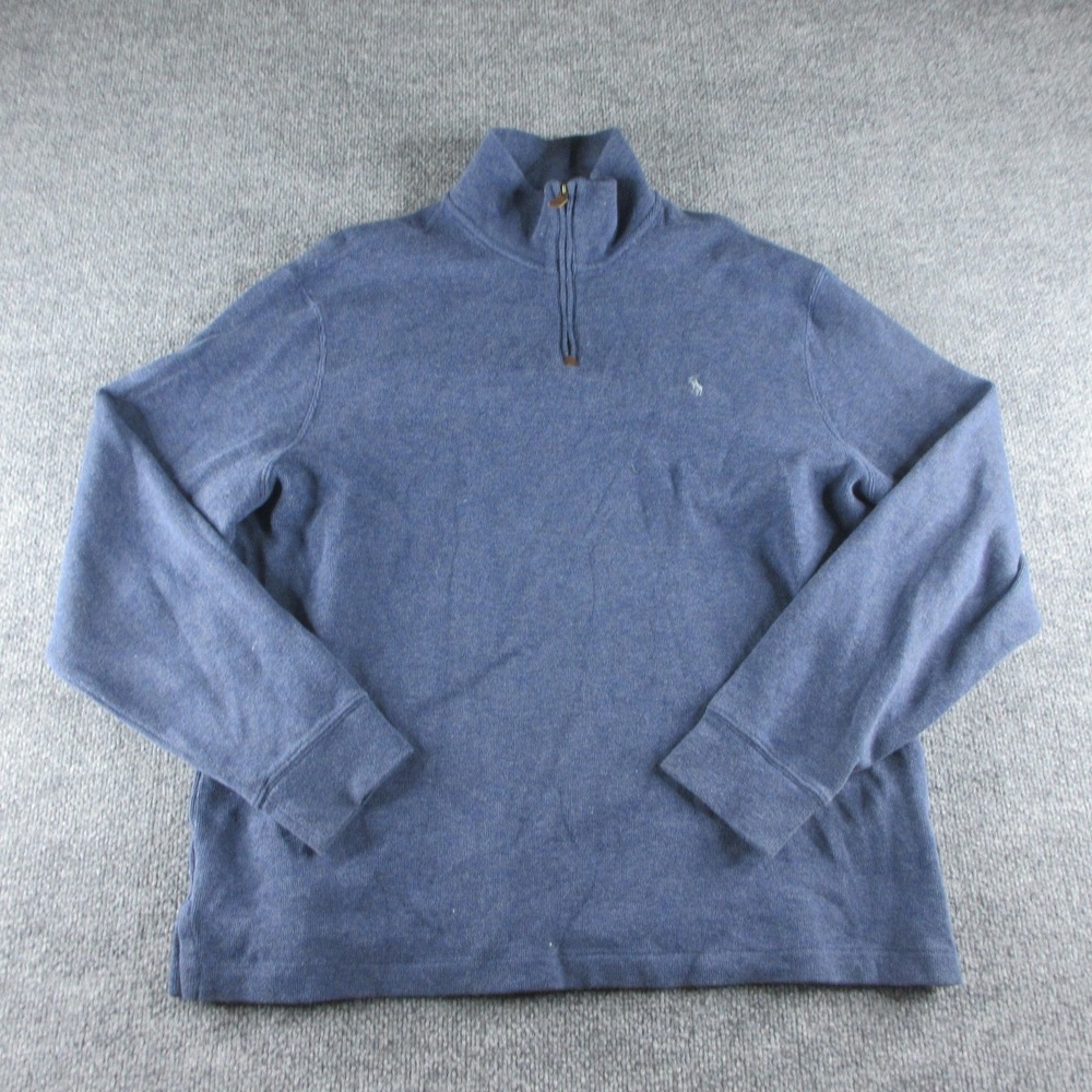 Polo Ralph Lauren Sweater Mens XL Blue 1/4 Zip Mock Neck Cotton Knit Pullover‎